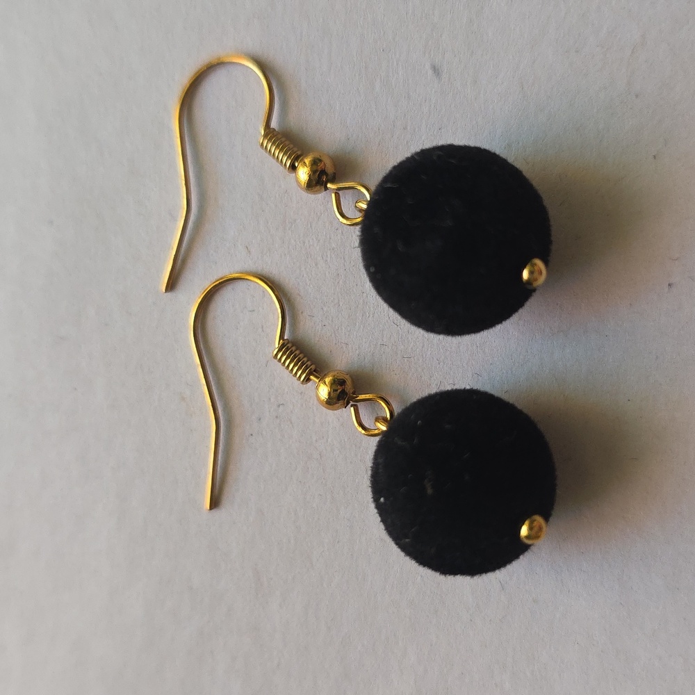 Black Velvet Drop Earrings 18k Gold-Plated - Handmade